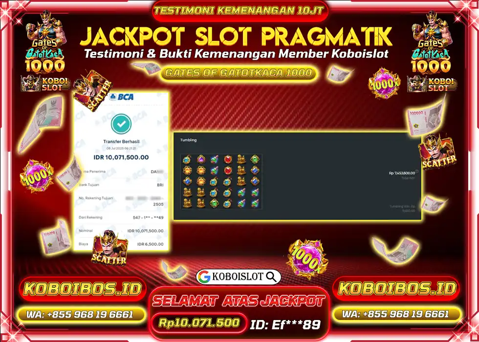 BUKTI KEMENANGAN SLOT GACOR GATES OF GATOT KACA 1000 Rp10.071.500,- LUNAS
