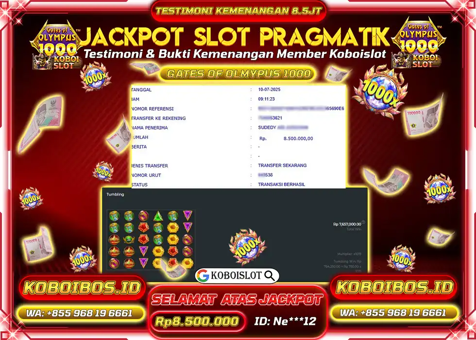 BUKTI KEMENANGAN SLOT GACOR GATES OF OLYMPUS 1000 Rp8.500.000,- LUNAS
