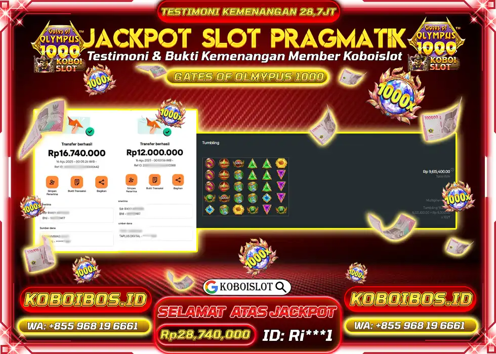 BUKTI KEMENANGAN SLOT GACOR GATES OF OLYMPUS 1000 Rp28.740.000,- LUNAS