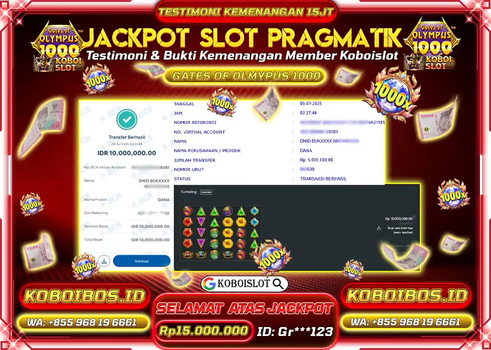 BUKTI KEMENANGAN SLOT GACOR GATES OF OLYMPUS 1000 Gr*** Rp15.000.000,- LUNAS