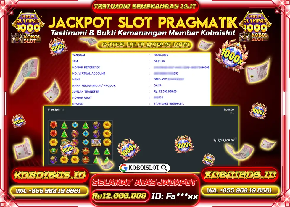 BUKTI KEMENANGAN SLOT GACOR GATES OF OLYMPUS 1000 Fa*** Rp12.000.000,- LUNAS