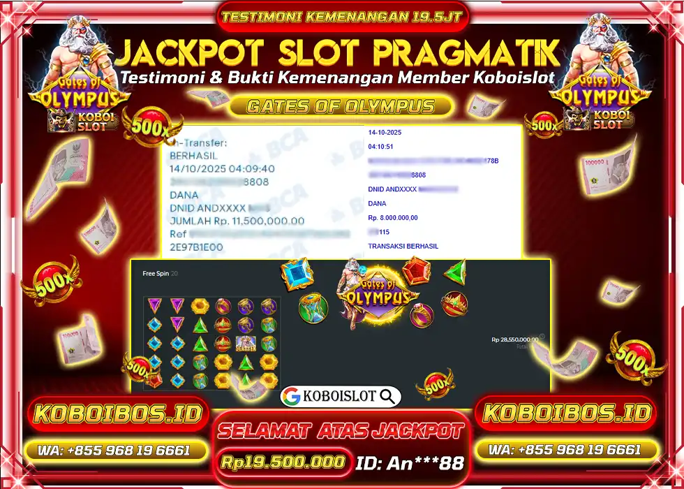 BUKTI KEMENANGAN SLOT GACOR GATES OF OLYMPUS Rp19.500.000,- LUNAS