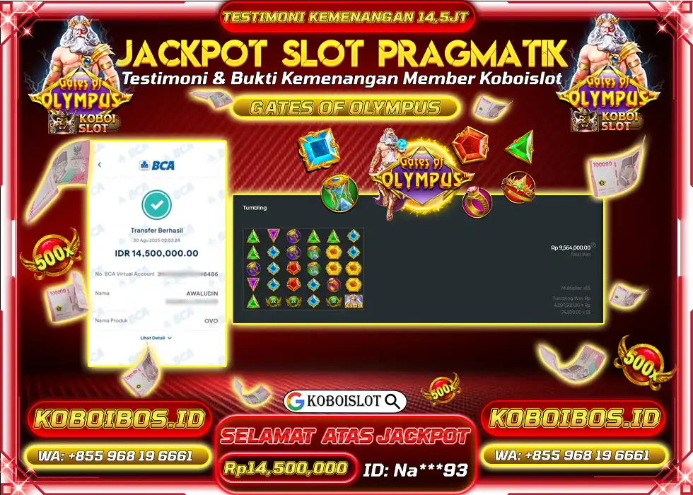 BUKTI KEMENANGAN SLOT GACOR GATES OF OLYMPUS Rp14.500.000,- LUNAS