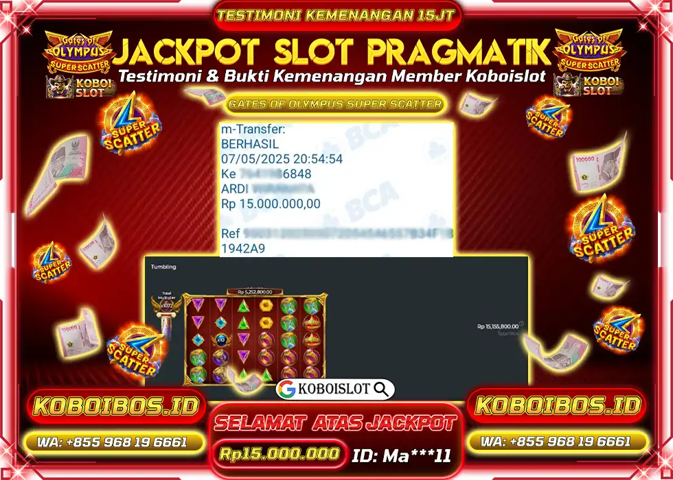 BUKTI KEMENANGAN Ma*** SLOT GACOR GATES OF OLYMPUS SUPER SCATTER Rp15.000.000,- LUNAS