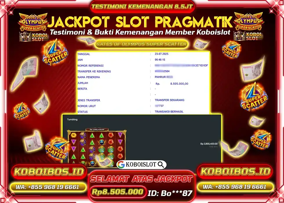 BUKTI KEMENANGAN SLOT GACOR GATES OF OLYMPUS SUPER SCATTER Rp8.505.000,- LUNAS