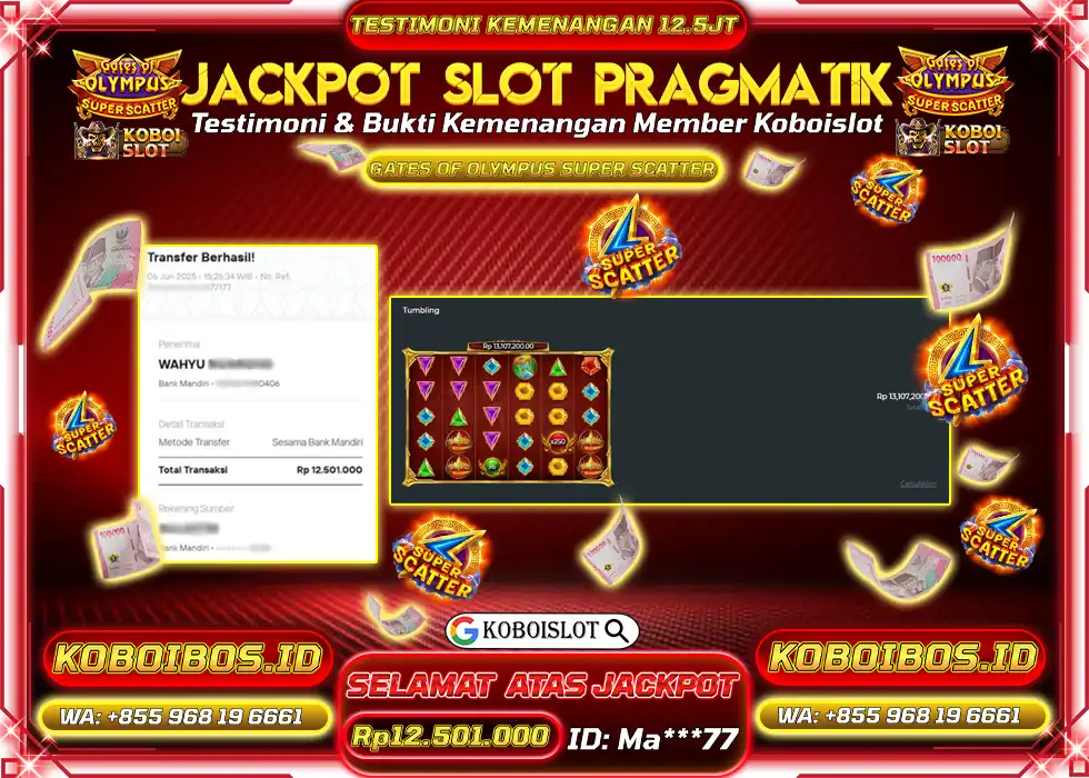 BUKTI KEMENANGAN SLOT GACOR GATES OF OLYMPUS SUPER SCATTER Rp12.501.000,- LUNAS