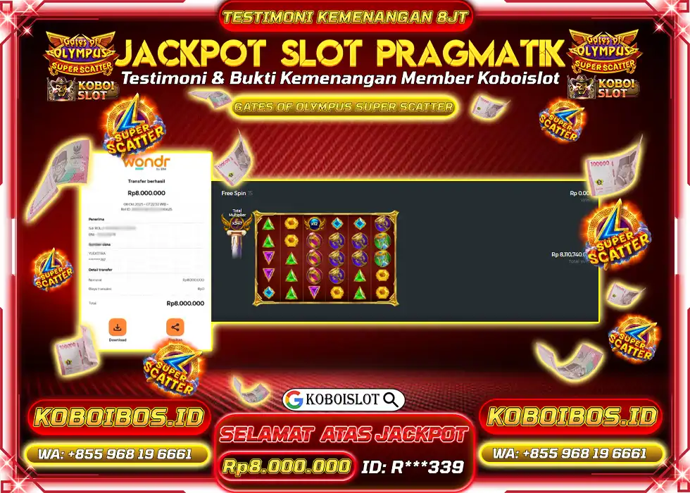 BUKTI KEMENANGAN R*** SLOT GACOR GATES OF OLYMPUS SUPER SCATTER Rp8.000.000,- LUNAS
