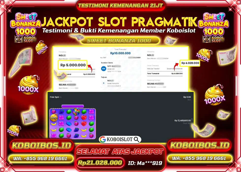 BUKTI KEMENANGAN SLOT SWEET BONANZA 1000 Rp21.028.000,- LUNAS