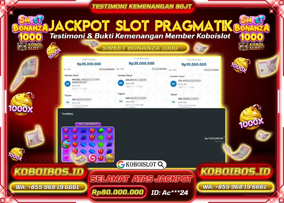 BUKTI KEMENANGAN SLOT SWEET BONANZA 1000 Rp80.000.000,- LUNAS